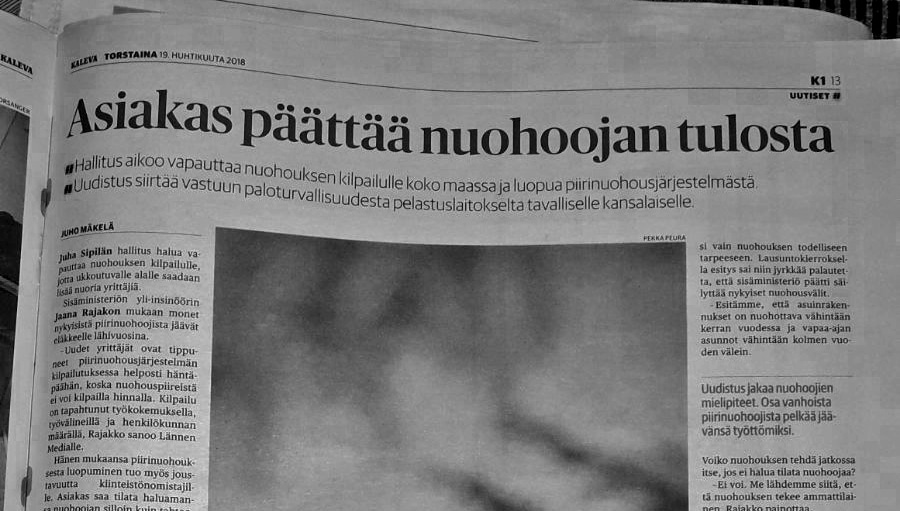 Artikkeli paikallislehdessä nuohouksen vapautumisesta.